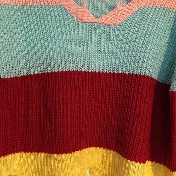 Shein Peach Blue Multi Color Frayed Stripe Sweater Top NWOT - Picture 5 of 11